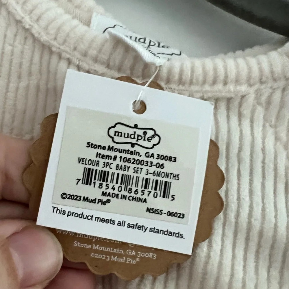 NWT Mud Pie Velour 3 Piece Outfit